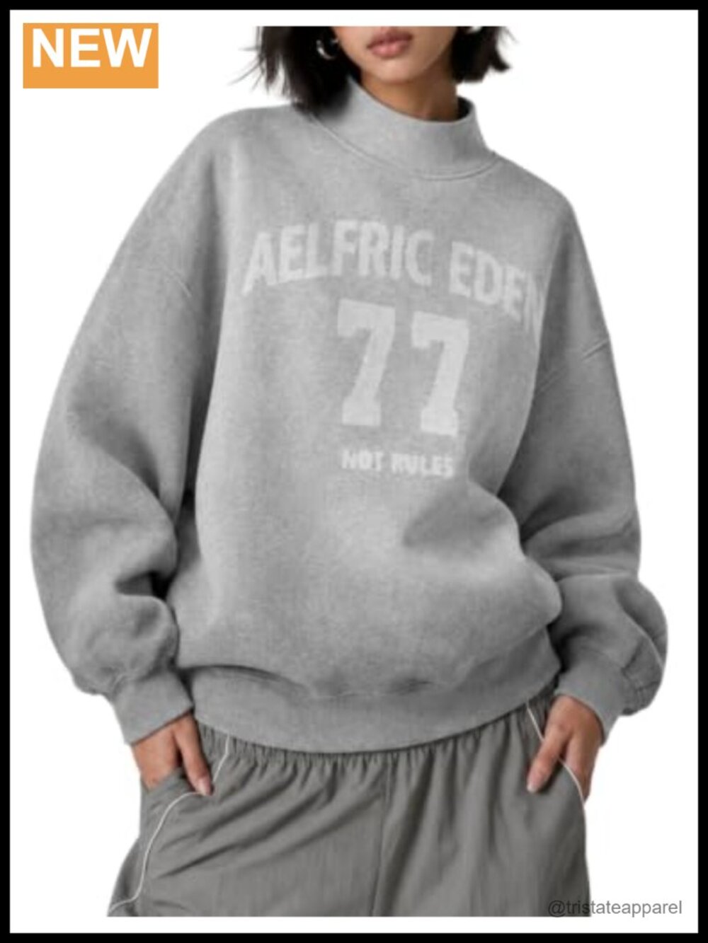 Oversized Mock Neck Sweatshirt Hidden Pockets Cotton Blend
